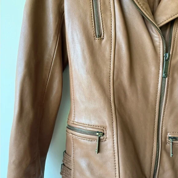 NWOT Michael Kors Brown Leather Jacket Size XS - Picture 3 of 9